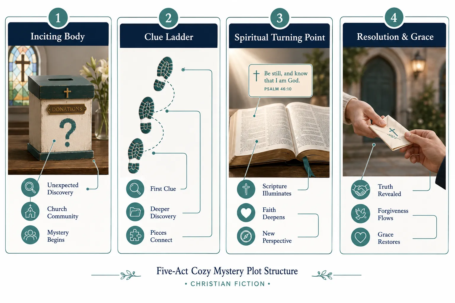What's the Basic Plot Structure for a Christian Cozy Mystery Novel?